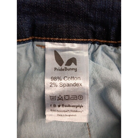 NWT Pride Bunny Jeans Size 34 Dark Wash Rainbow Roll Cuffs Vegan Stretch - Picture 4 of 6